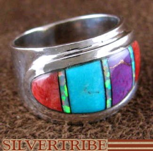 Multicolor Turquoise Inlay and Sterling Silver Ring Size 6-1/2 RS46936